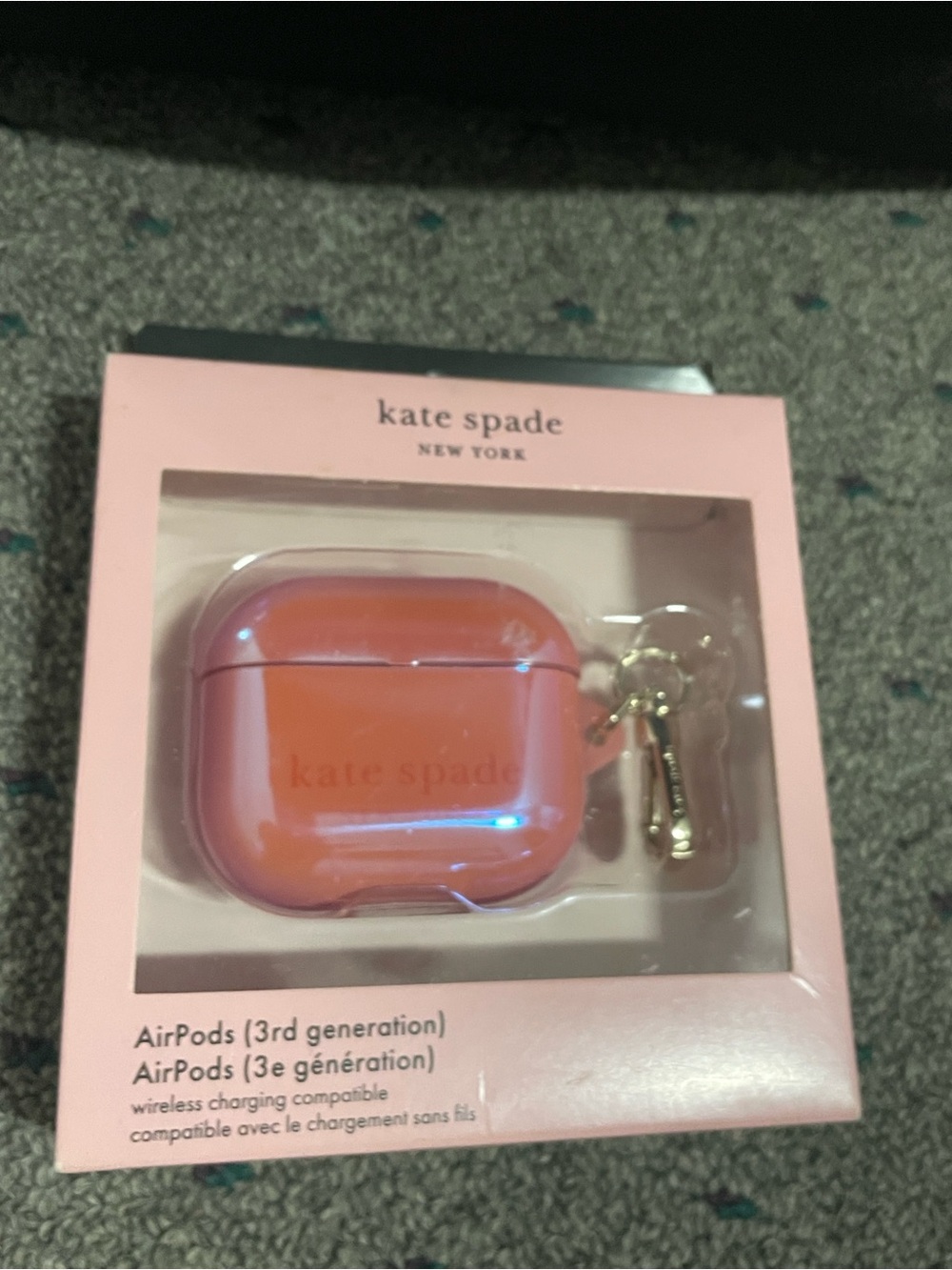 Kate Spade Glossy Coral Pink AirPods Case with Clip